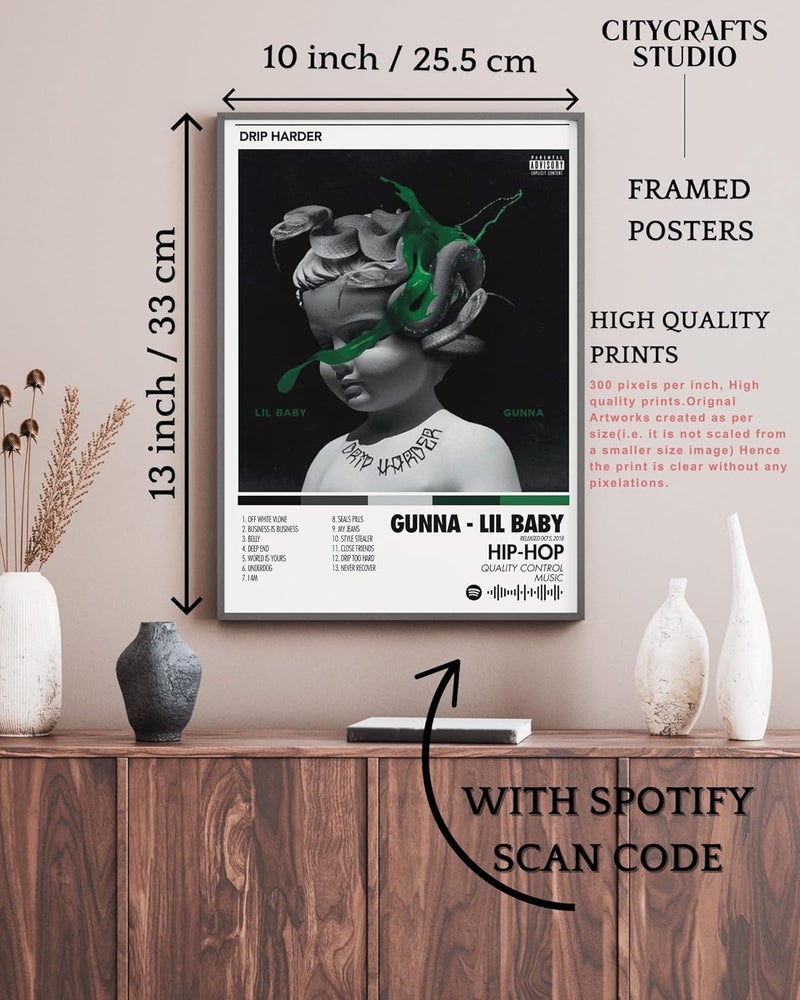 BLINKART BLINKART GunnaThe Drip Harder Popular Music Album Songs Hanging Wall ArtWork PhotoFrames 13x10 inch Decor For Home Bedroom Living Room Aesthetics Spotify Song Link QR Code With Your Photo Frame  - Image 4