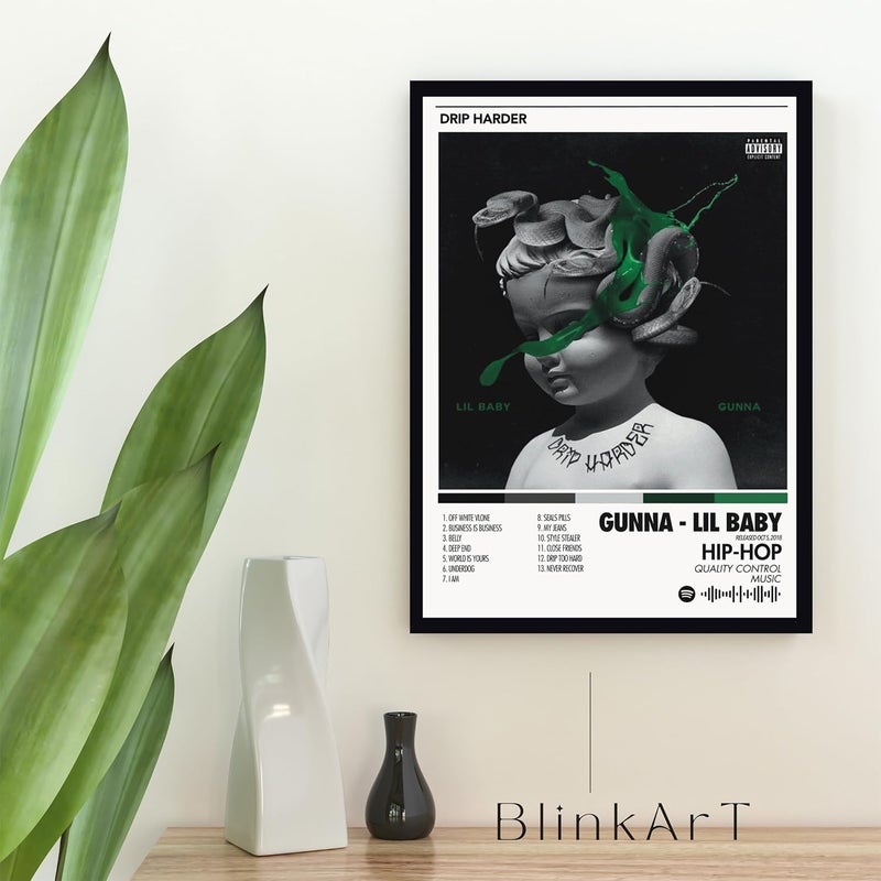 BLINKART BLINKART GunnaThe Drip Harder Popular Music Album Songs Hanging Wall ArtWork PhotoFrames 13x10 inch Decor For Home Bedroom Living Room Aesthetics Spotify Song Link QR Code With Your Photo Frame  - Image 3