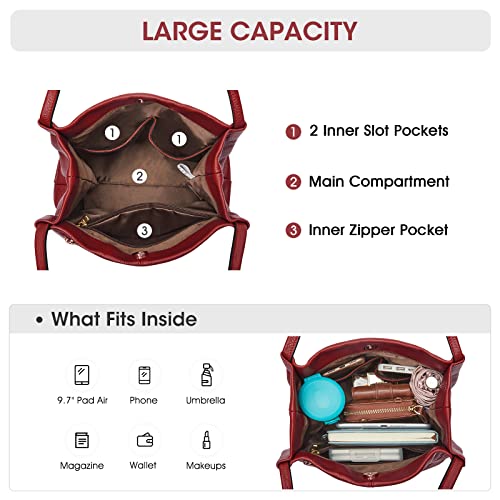 Kattee Women Soft Genuine Leather Totes Shoulder Bag Purses and Handbags with Top Magnetic Snap Closure (Wine Red) - Image 4