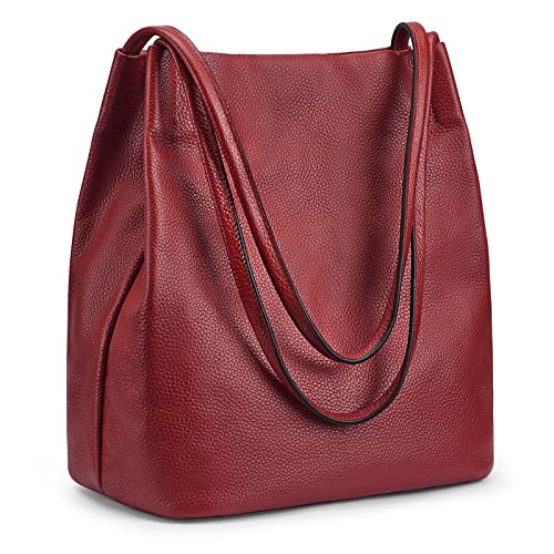 Kattee Women Soft Genuine Leather Totes Shoulder Bag Purses and Handbags with Top Magnetic Snap Closure (Wine Red) - Image 1