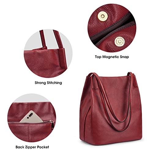 Kattee Women Soft Genuine Leather Totes Shoulder Bag Purses and Handbags with Top Magnetic Snap Closure (Wine Red) - Image 5
