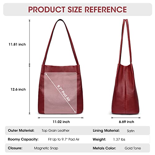 Kattee Women Soft Genuine Leather Totes Shoulder Bag Purses and Handbags with Top Magnetic Snap Closure (Wine Red) - Image 3
