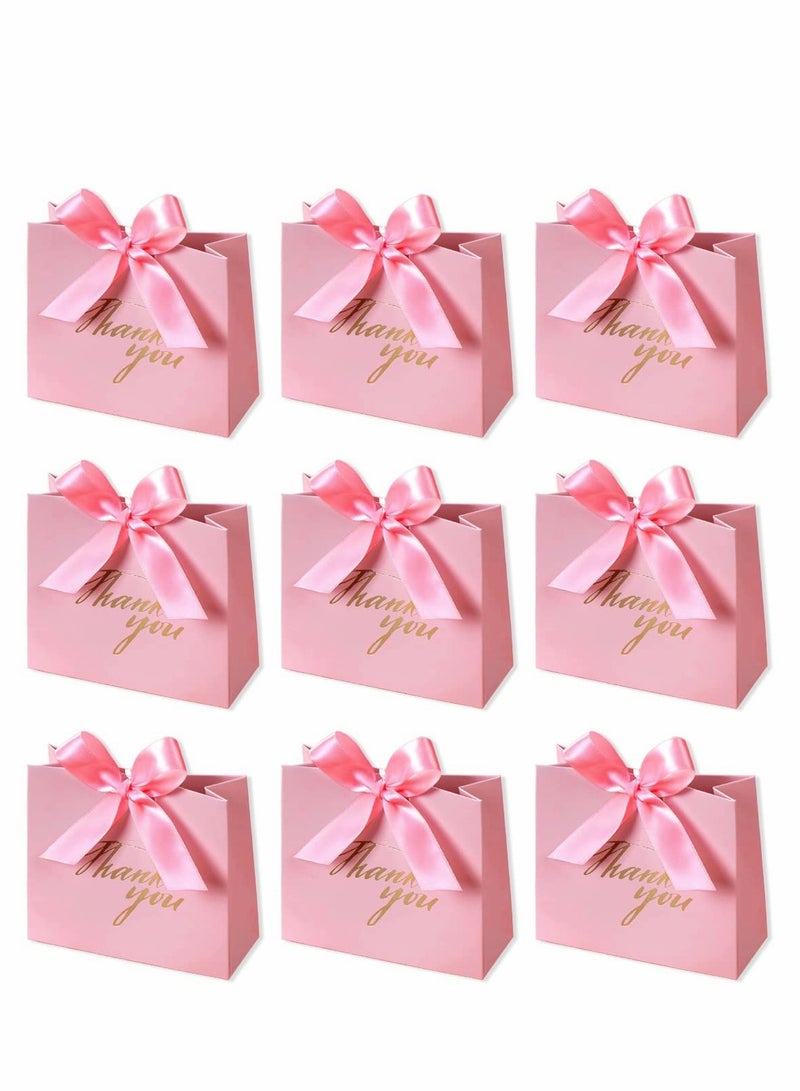 SYOSI Thank You Gift Bags, 20 Pack Small Thank You Gift Bag Party Favor Bags Treat Boxes with Rose Red Bow Ribbon, Pink Pattern Paper Gift Bags Bulk for Wedding Baby Shower Business Party Supplies  - Image 1