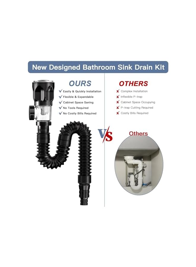 The Bros Siphon with Drain Fitting without Overflow for Sink, Universal Tubular Siphon for Washbasin, Universal Siphon with Cleaning Opening and Drain Valve, Brass Syphon Siphon Pop Up Drain Fitting - Image 4