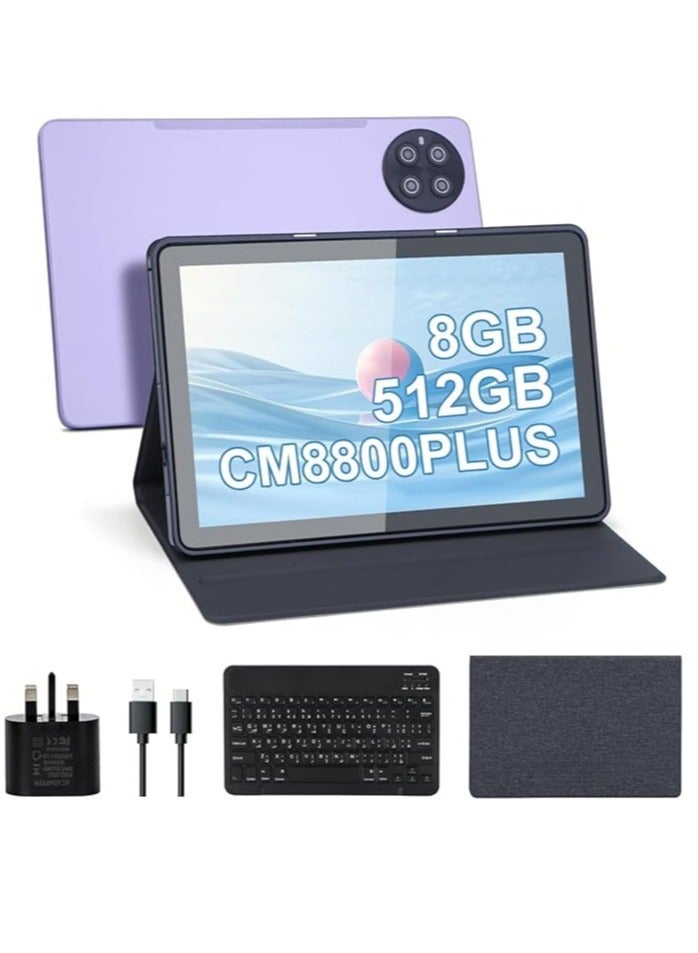 REBENUO 10.1-inch Android 13.0 Smart Tablet PC with Wireless Bluetooth Mouse and Keyboard 800x1280 IPS Display 5G 8GB RAM 512GB ROM Dual SIM WiFi GPS Bluetooth Kids Tab Purple - Image 1