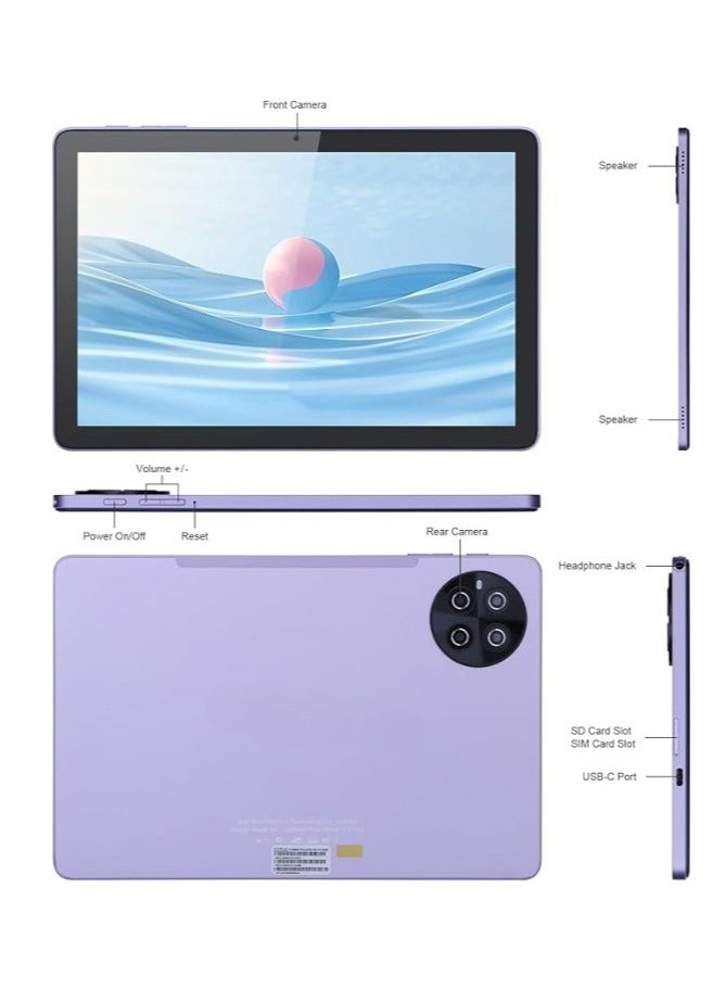 REBENUO 10.1-inch Android 13.0 Smart Tablet PC with Wireless Bluetooth Mouse and Keyboard 800x1280 IPS Display 5G 8GB RAM 512GB ROM Dual SIM WiFi GPS Bluetooth Kids Tab Purple - Image 2