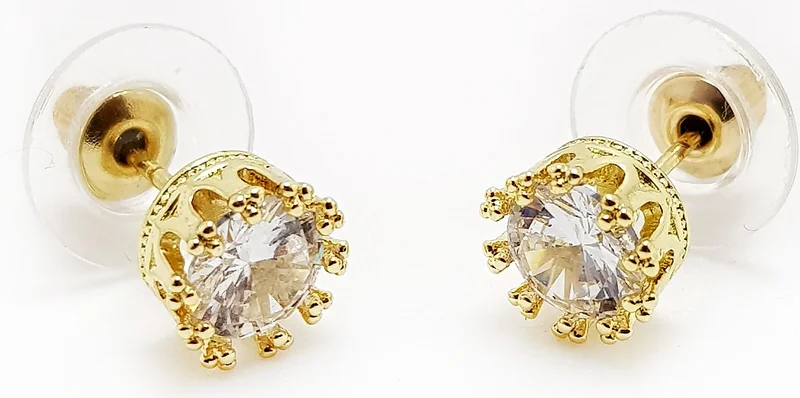 شافين King Crown Motif Gold Single Stone Women's Earring 1 Ct