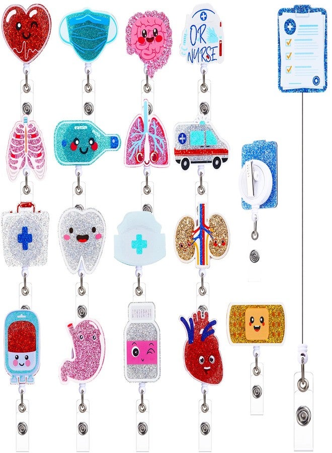 Quelay 18 Pcs Funny Nurse Badge Reel Acrylic Nursing Badge Holders Retractable Medical Reels Holders Cute ID Name Holder Clips for Nurses Student Doctor Office Gift Supplies (Anatomy & Med Gear) - Image 1