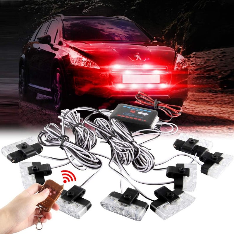 أضواء وميض شبكية 16LED حمراء للوحة القيادة وحاجب الشمس، أضواء فلاش شرطة للسيارة والشاحنة وسيارة الإسعاف، تحذير طارئ مع جهاز تحكم عن بعد لاسلكي 12V - Image 1