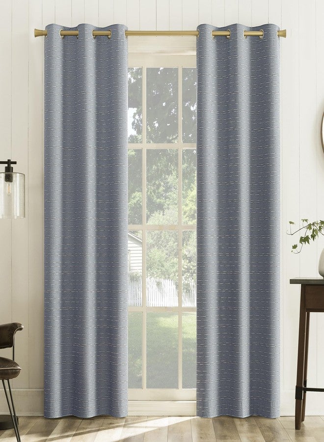 Sun Zero Dorset 2-Pack Slub Detail Magnetic Closure 100% Total Blackout Grommet Curtain Panel Pair, Denim Blue, 37" W x 84" L (2 Panels) - Image 1