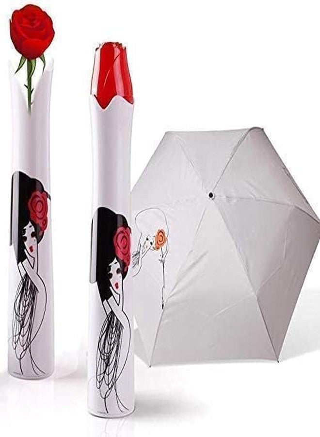 Ncry Rose Flower Case Umbrella Lightweight Waterproof UV Protection Mini Compact Foldable Design Travel Umbrella with Waterproof and Compact Bottle for Monsoon and Summer-multi color - Image 2