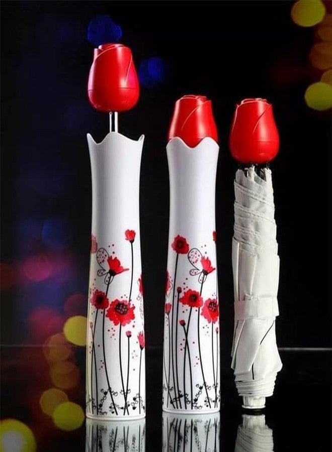 Ncry Rose Flower Case Umbrella Lightweight Waterproof UV Protection Mini Compact Foldable Design Travel Umbrella with Waterproof and Compact Bottle for Monsoon and Summer-multi color - Image 5