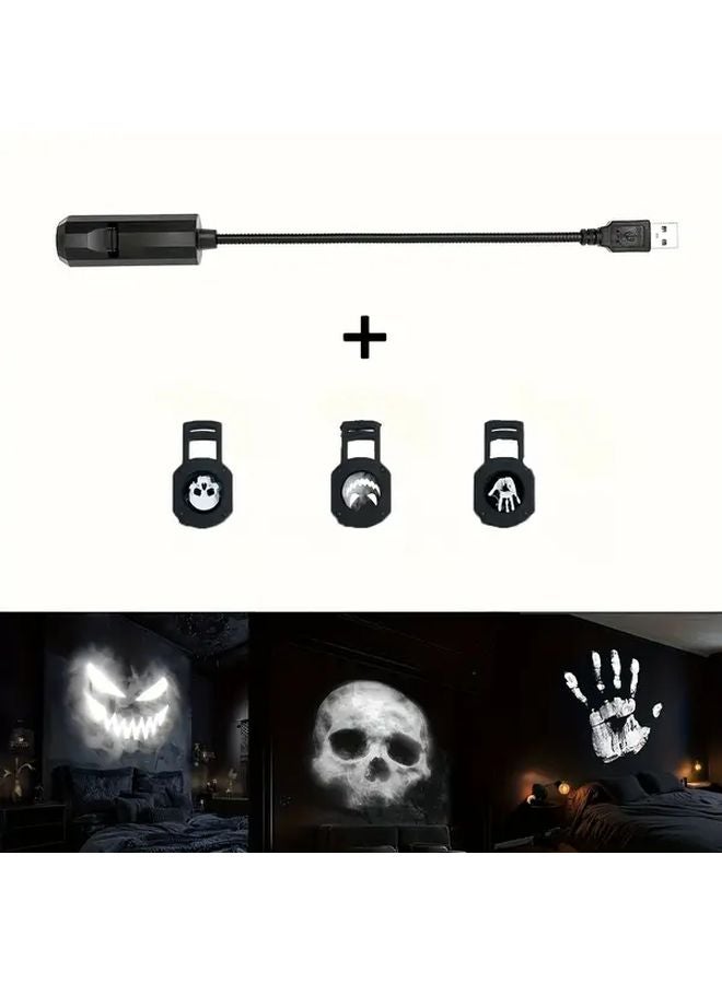 USB Powered 360 Rotating Ghost Projection Lamp With 3 Interchangeable Switches For Halloween Decor - Image 1
