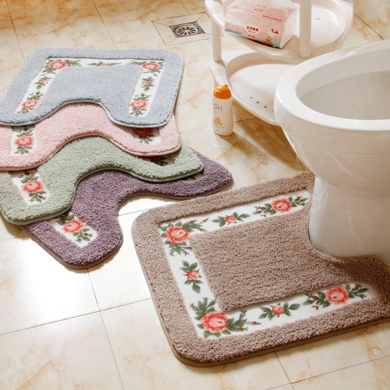 UKELER Luxurious Soft Floral Non-Slip Toilet Contour Rug  Contour Bath Rug  Soft Shaggy U-Shaped Toilet Floor Mat for Bathroom 20-By-20 Inch  Mocha - Image 5