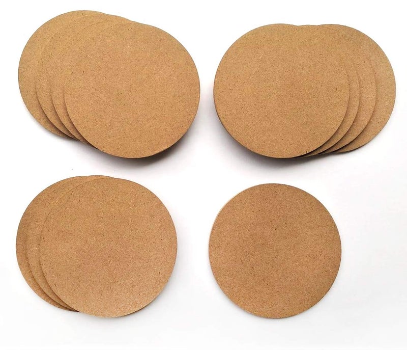 IVEI MDF DIY Coasters Wood Sheet Craft -MDF Plain Wooden Coasters Round Shaped Blank Cutouts for Painting Wooden Sheet Craft, Decoupage, Resin Art Work & Decoration - Set of 12 (4in X 4in) - Image 1