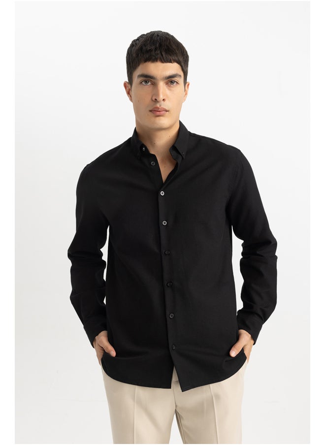 DeFacto - Man Smart Casual Modern Fit Polo Neck Woven Long Sleeve Shirt - Image 1