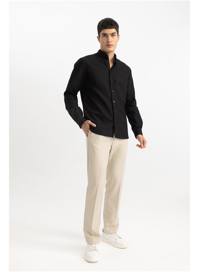 DeFacto - Man Smart Casual Modern Fit Polo Neck Woven Long Sleeve Shirt - Image 1