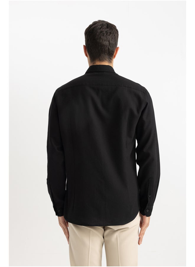 DeFacto - Man Smart Casual Modern Fit Polo Neck Woven Long Sleeve Shirt - Image 1