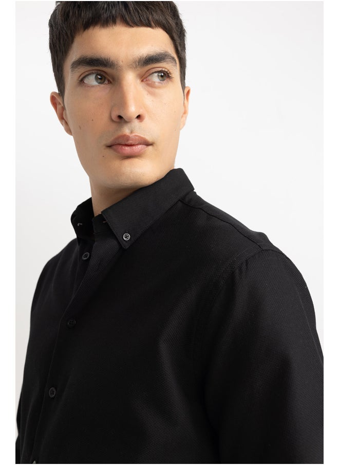 DeFacto - Man Smart Casual Modern Fit Polo Neck Woven Long Sleeve Shirt - Image 1