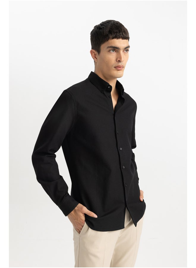 DeFacto - Man Smart Casual Modern Fit Polo Neck Woven Long Sleeve Shirt - Image 1