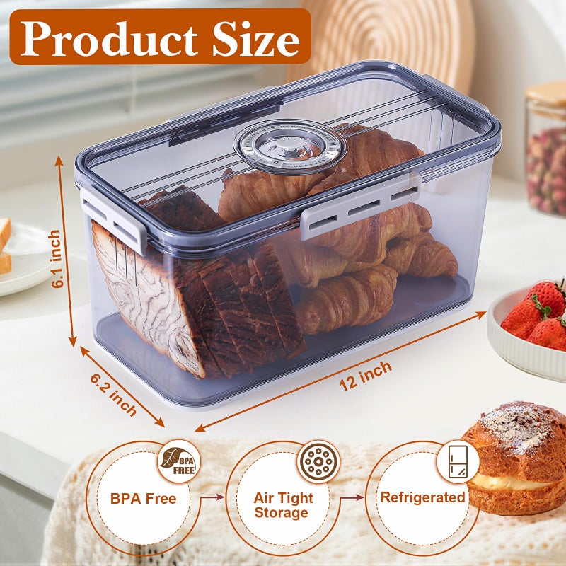 ANYPROLUS Bread Box for Homemade Bread Boxes for Kitchen Counter Airtight, Time Recording Bread Storage Container with Lid, Bread Containers Storage Airtight Loaf Bread Keeper, Grey - Image 3