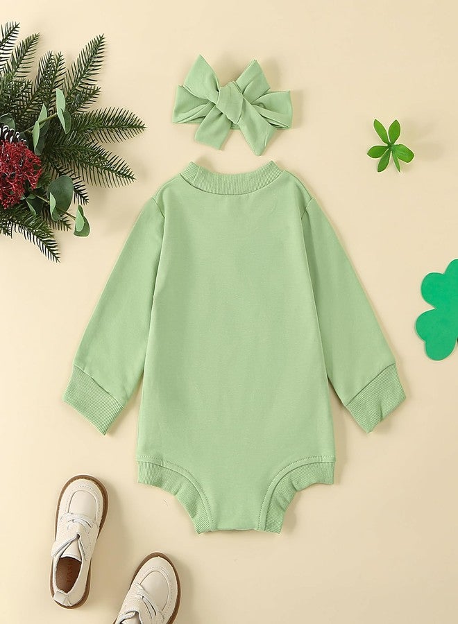 BOIZONTY St. Patrick's Day Baby Girl Outfit in My Lucky Girl Era Romper Bodysuit with Headband Newborn Birthday Clothes (Lucky Girl Green,3-6 Months) - Image 3