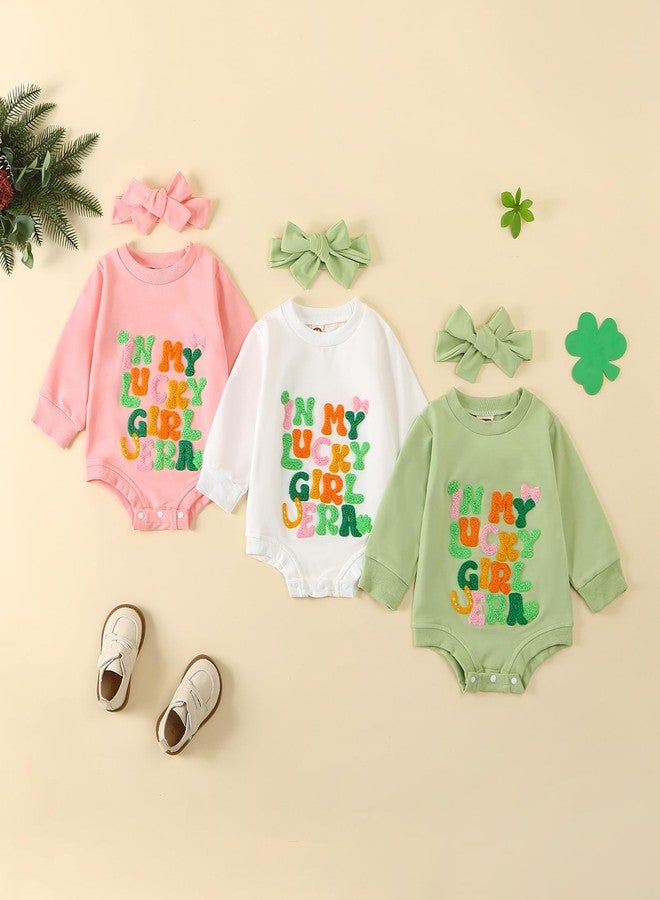 BOIZONTY St. Patrick's Day Baby Girl Outfit in My Lucky Girl Era Romper Bodysuit with Headband Newborn Birthday Clothes (Lucky Girl Green,3-6 Months) - Image 4