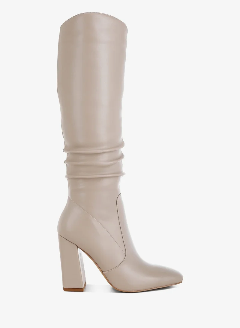 Slouchy Calf Boots in Beige