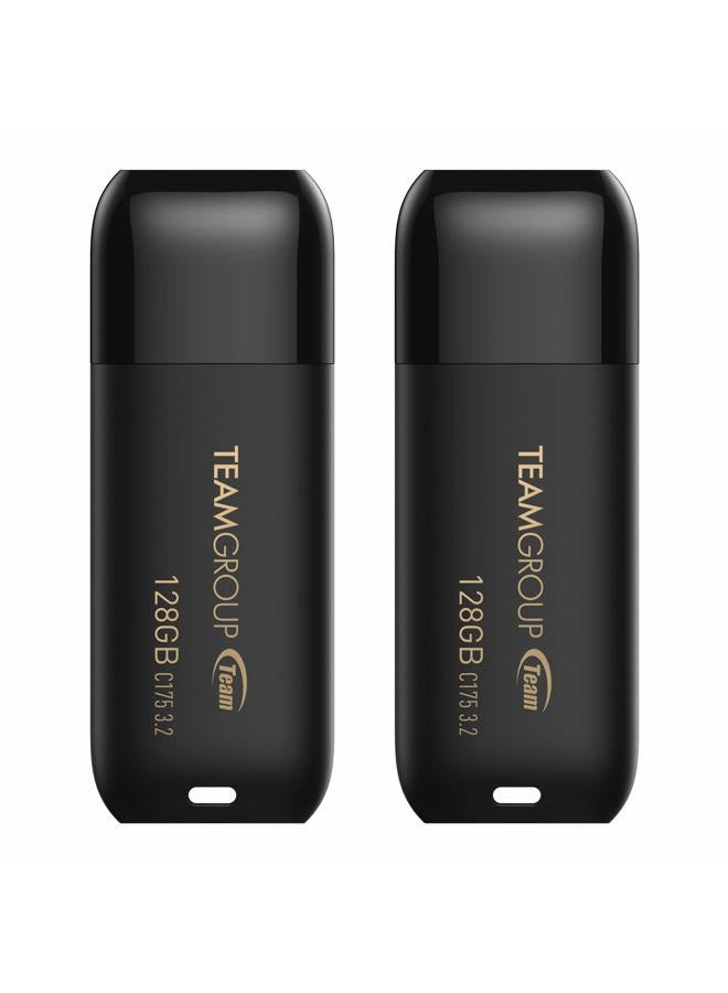 TeamGroup C175 128GB 2 Pack USB 3.2 Gen 1 (USB 3.1/3.0) USB Flash Thumb Drive, External Data Storage Memory Stick Compatible with Computer/Laptop (Matte Black) TC1753128GB22 - Image 1