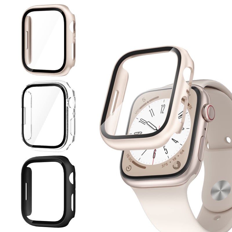 COMMUTER 3 Pack Case with Tempered Glass Screen Protector for Apple Watch SE(3nd) 2025 SE 2/1 Series 6/5/4 40mm, Hard PC Ultra-Thin Cover for iwatch SE 3/SE 2/SE/6/5/4 40mm, Black/Clear/Starlight - Image 1