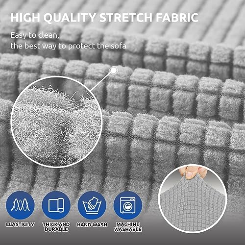 KEKUOU Stretch Loveseat Sofa Cover Slipcover,Couch Covers for 2 Cushion Couch Sofa (55"-78") Furniture Protector Sofa with Elastic Bottom for Kids,Dog. Jacquard Small Checked (Medium,Silver) - Image 5