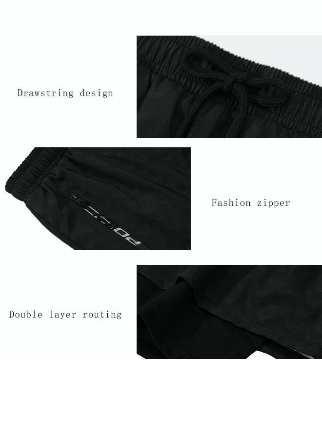 Generic - Men's Swimming Trunks Beachwear Quick Dry Gym Wear Beach Pants Fitness Shorts Fitness Workout Short Sports Running Shorts with Inner Compression Solid Black - Image 1