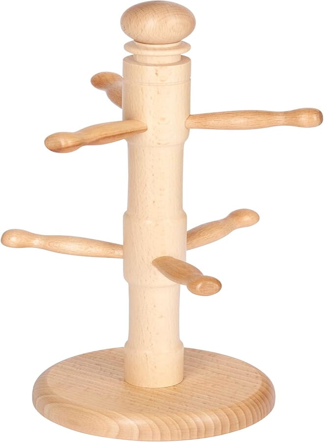 KitchenCraft Wooden Mug Tree Holder, Beechwood, 11.5 x 32.5cm