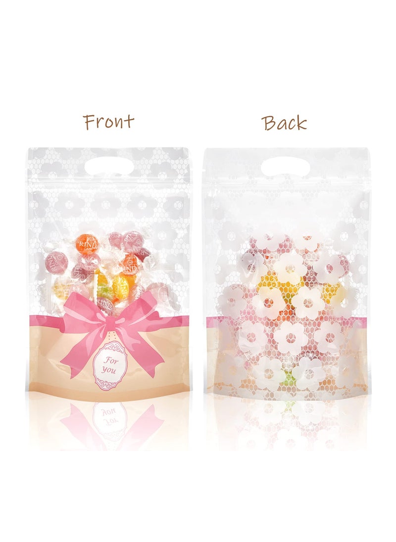 SYOSI 50 Pack Clear Treat Bags, Resealable Ziplock Bags Plastic Bakery Packaging Window Airtight Bags Candy Presentation Bag Stand Up Party Favor Bags for Cookies, Candies, Snack, 6 x 8 Inches (PINK)  - Image 4