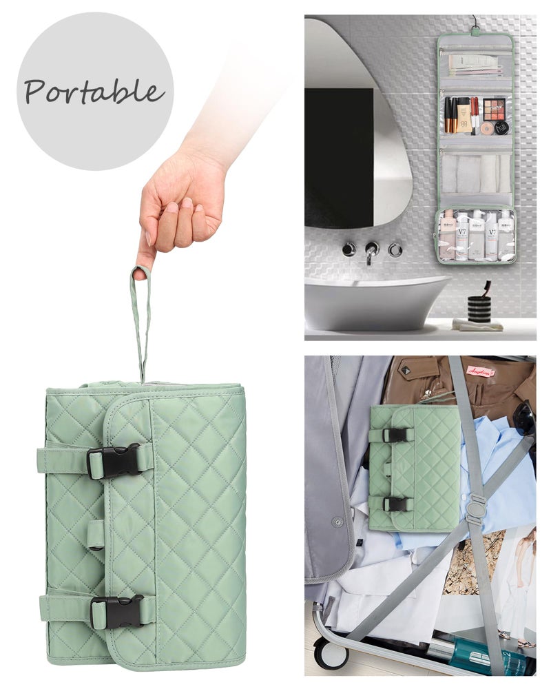 Relavel Travel Hanging Toiletry Bag For Men Women Travel Kit Shaving Bag Waterproof Large Makeup Bag Wash Bag Makeup Organizer Cosmetic Case For Bathroom Shower Green Pro - Image 2