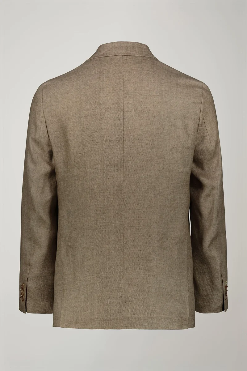 Doppelganger Brown Men's unlined double-breasted blazer, patch pockets 100% linen regular fit - Beige for Men | Best Price UAE