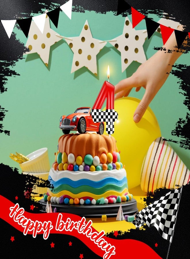 ميتلي شمعة عيد ميلاد على شكل سيارة سباق من إم تي لي، زينة كعكة على شكل سيارة سباق، زينة شاحنات، شموع حمراء وسوداء وبيضاء بنقشة مربعات (أحمر ومربعات، رقم 4) - Image 5