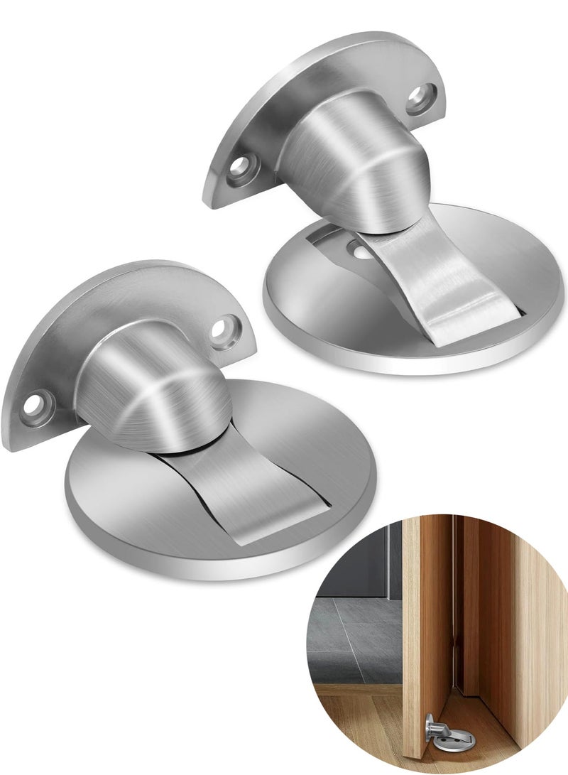 Bukela Door Stopper 2 Pack, Magnetic Door Stop, Floor Door Stoppers Magnetic, Self Adhesive, Stainless Steel Magnetic Door Catch Door Holder for Bottom of Door, Sliver - Image 1