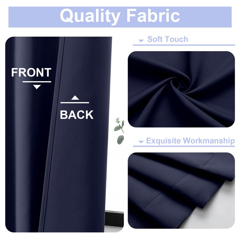 Simplebrand Ava Navy Blue Short Blackout Curtains for Bedroom 45 Inches Long 2 Panels Set, Solid Thermal Insulated, Energy Saving Window Treatment Curtains Blackout Drapes, W40 x L45 Inch, Navy Blue - Image 3