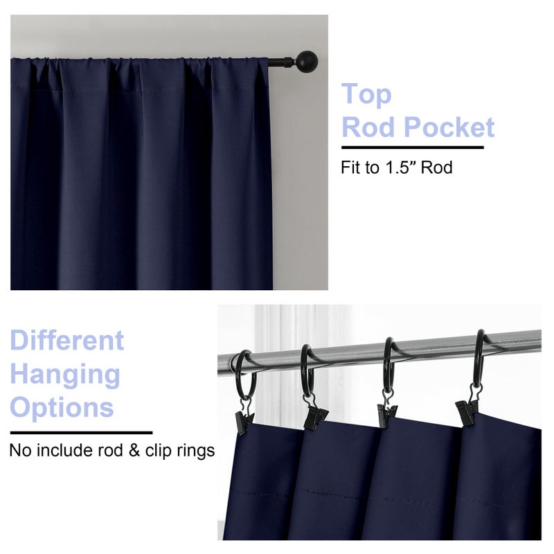 Simplebrand Ava Navy Blue Short Blackout Curtains for Bedroom 45 Inches Long 2 Panels Set, Solid Thermal Insulated, Energy Saving Window Treatment Curtains Blackout Drapes, W40 x L45 Inch, Navy Blue - Image 4
