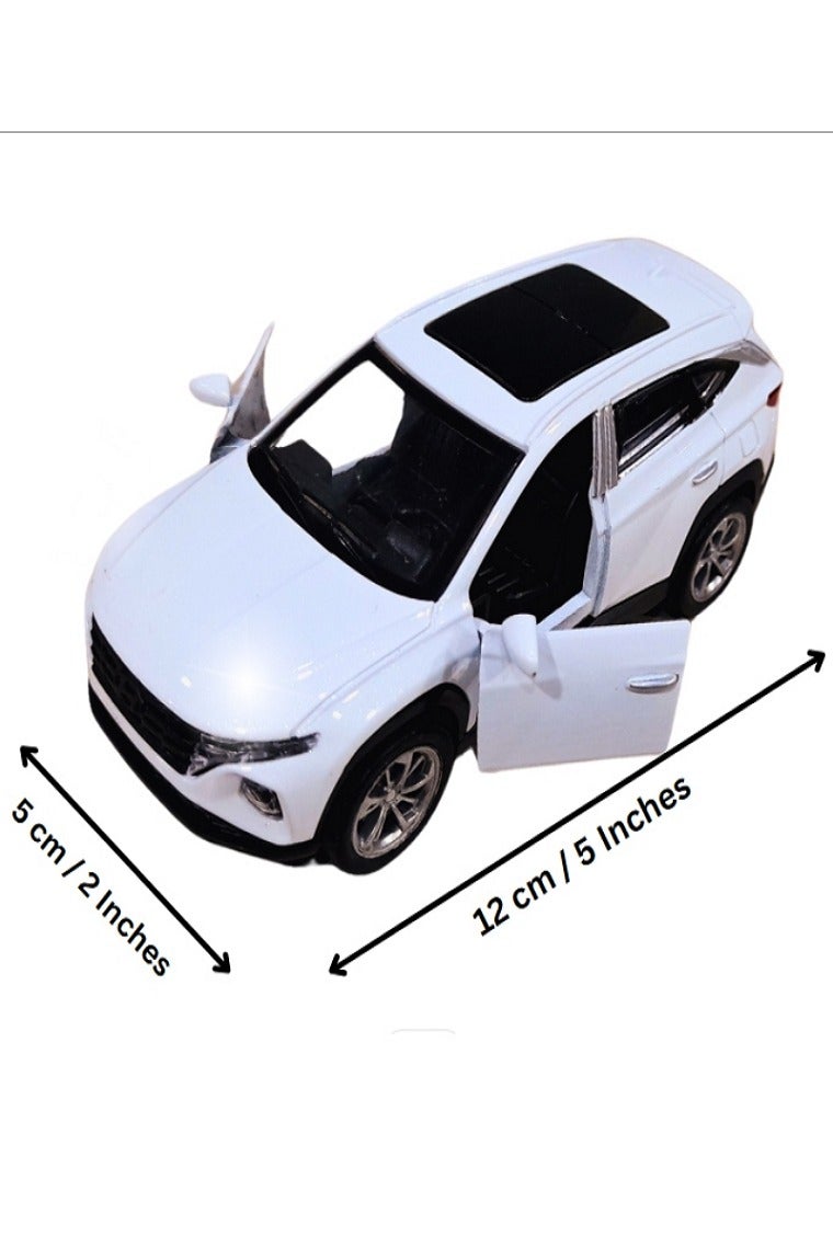 داي كاست سيارة هيونداي توسان SUV نموذج مصبوب بمقياس 1/46 مع أضواء وصوت – سيارة رياضية مصنوعة من سبيكة معدنية مصبوبة – أبواب أمامية تفتح – الحجم حوالي 12.7 سم (بدون صندوق - أبيض) - Image 2