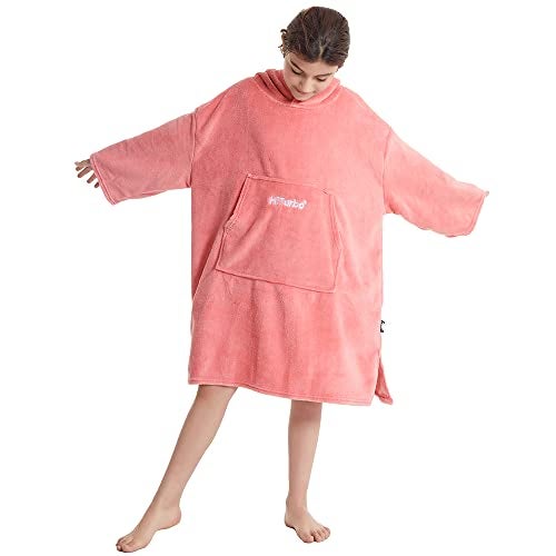 Hiturbo Kids Towel Changing Robe: Soft Plush Wearable Blanket - Warm Coral Fleece Hoodie - Swim Surf Poncho for 5-12 Years (Pink) - Image 4