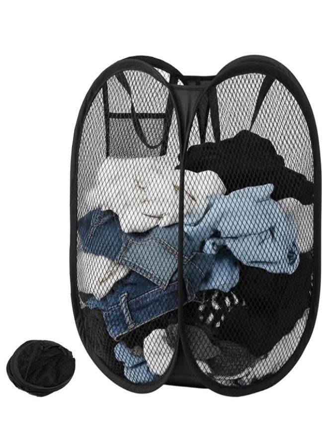 Laundry Basket Clothes Hamper, Pop Up Laundry Hamper, Foldable Mesh Laundry Basket with Space-Saving Design for Home, Dorm, Travel & Storage - Black - Image 1