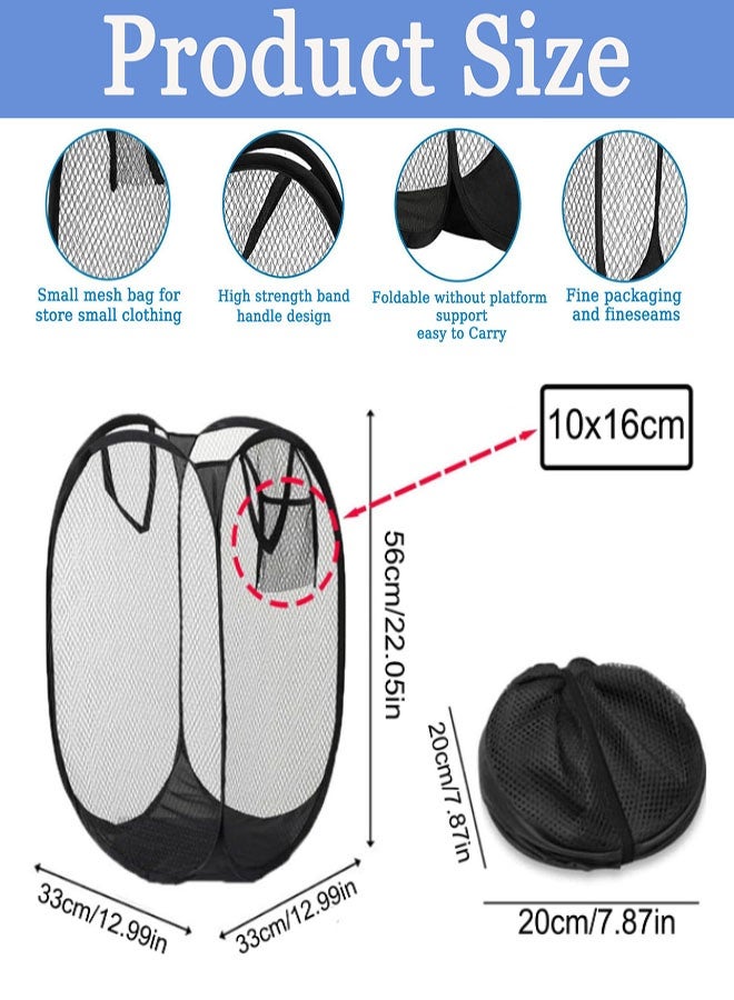 Laundry Basket Clothes Hamper, Pop Up Laundry Hamper, Foldable Mesh Laundry Basket with Space-Saving Design for Home, Dorm, Travel & Storage - Black - Image 2