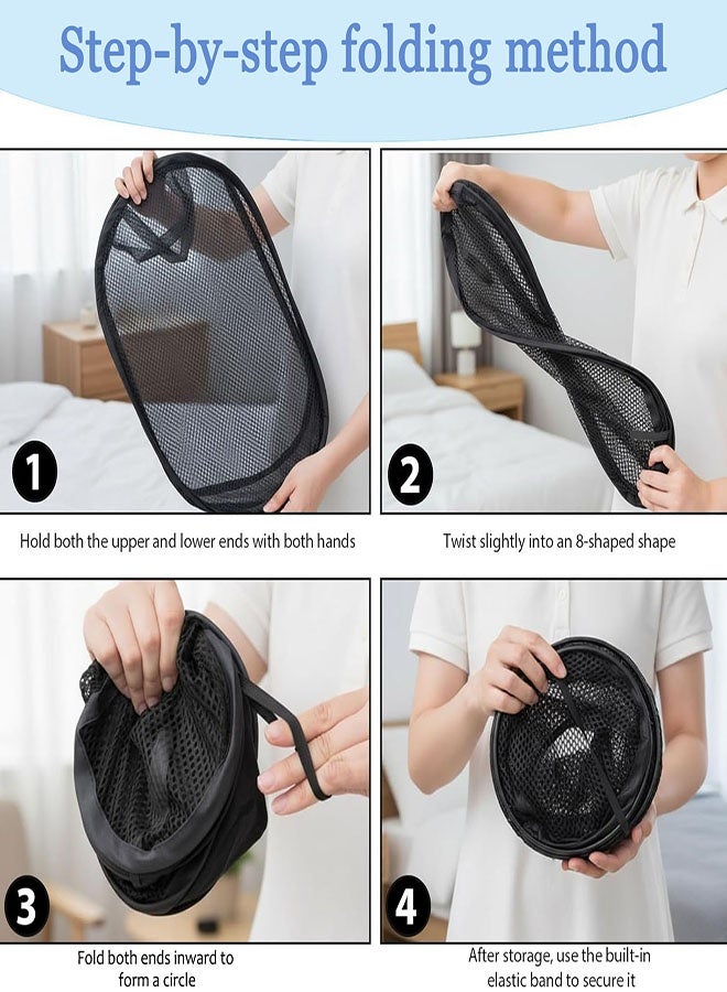 Laundry Basket Clothes Hamper, Pop Up Laundry Hamper, Foldable Mesh Laundry Basket with Space-Saving Design for Home, Dorm, Travel & Storage - Black - Image 3