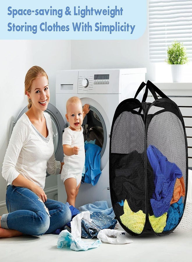 Laundry Basket Clothes Hamper, Pop Up Laundry Hamper, Foldable Mesh Laundry Basket with Space-Saving Design for Home, Dorm, Travel & Storage - Black - Image 5