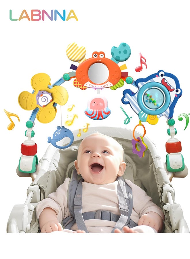 LABNNA Baby Stroller Arch Toy, Car Seat Toys, Adjustable Arch Stroller toy with Hanging Sensory Activity toys,fits on Baby Bouncer, Bassinet, Stroller, Crib and Car Seats for baby infant Boy Girl 0-18 Months - Image 1