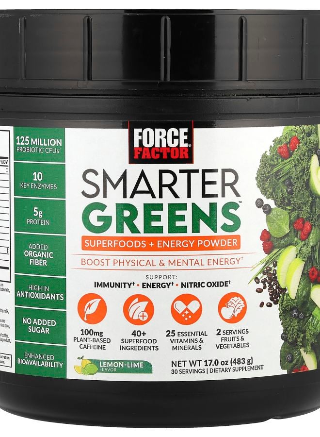 Force Factor Smarter Greens Superfoods + Energy Powder Lemon-Lime 15.4 oz (436 g)