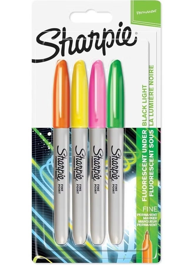 Sharpie 4-Piece Permanent Neon Marker Set - Waterproof and Quick-Drying Markers, Vibrant Fluorescent Colors with Fine Tips for Writing, Drawing, and Artwork - Image 2