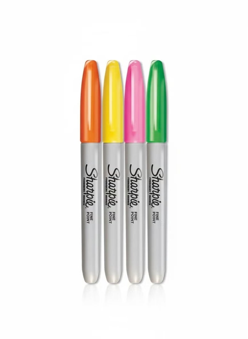 Sharpie 4-Piece Permanent Neon Marker Set - Waterproof and Quick-Drying Markers, Vibrant Fluorescent Colors with Fine Tips for Writing, Drawing, and Artwork - Image 4